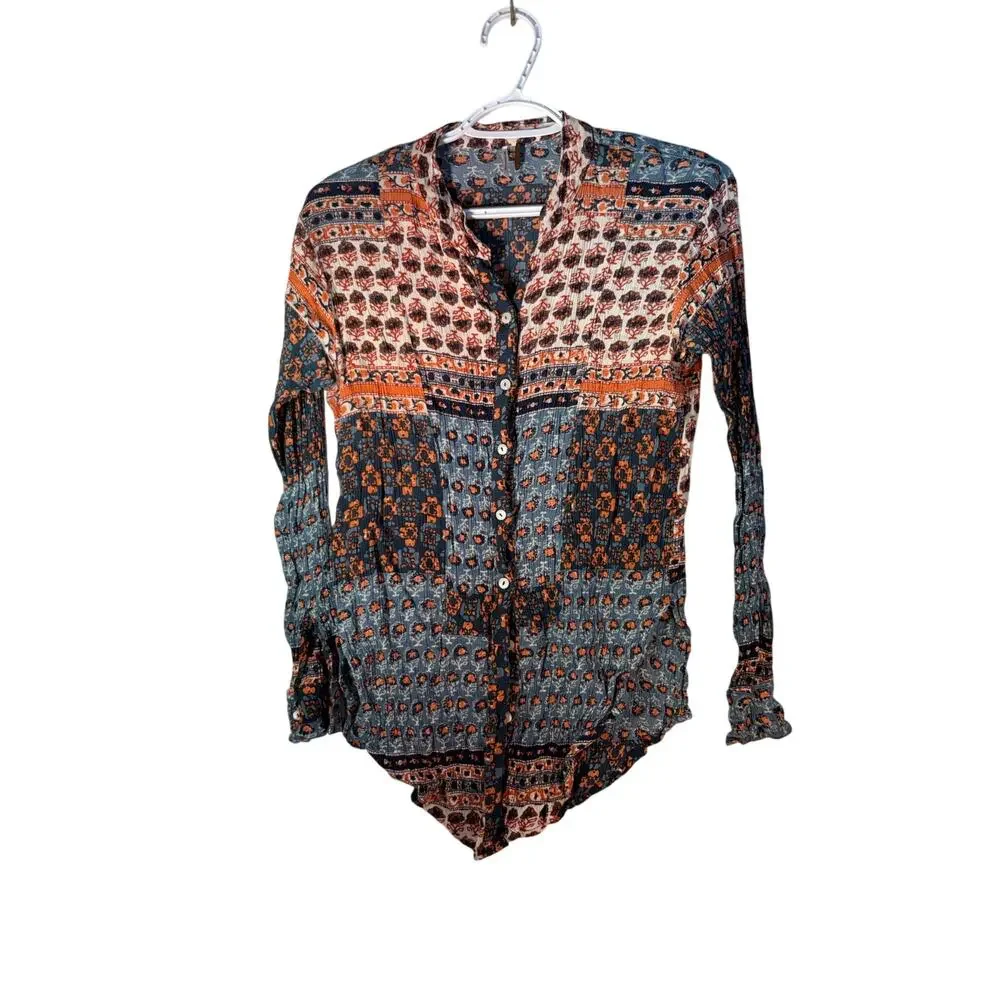 Free People Caravan Patchwork Rayon Button Down shirt XS - Picture 2 of 8